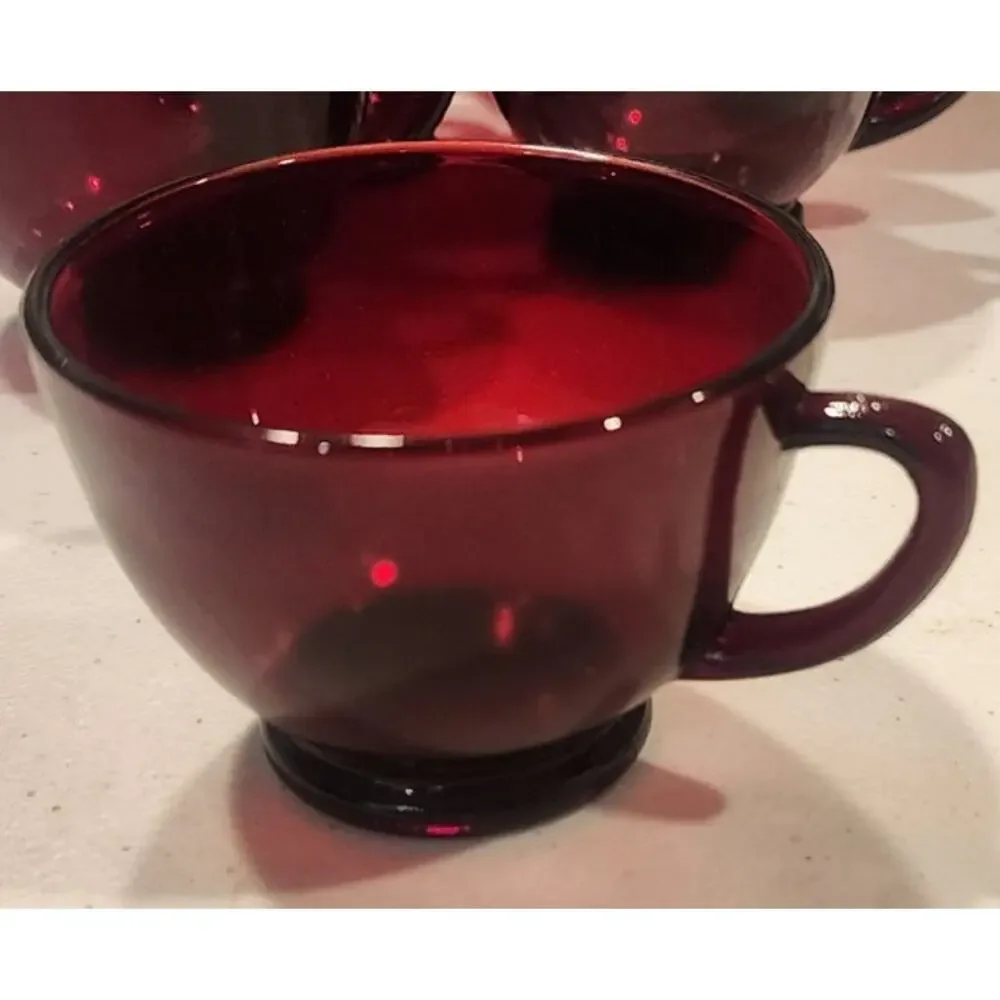 Vintage Arcoroc France Ruby Red Glass Punch Cups Set of 8 Pressed Holiday 2.5